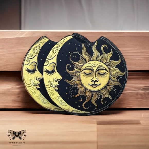Boho Sun & Moon Car Coasters - Picture 2 of 13